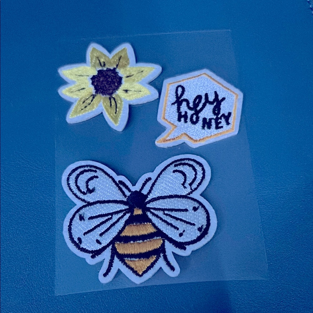 Embroidered Patches Set - Bee, Sunflower, Hey Honey
